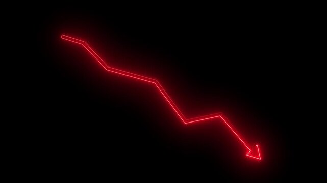 Animated neon Red Downward Arrow Chart Line for Stock Market Crash