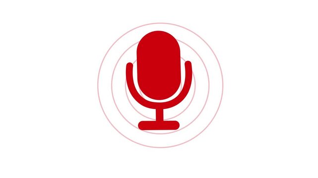 glow rad Voice recording podcast mic microphone button icon on a transparent background . Radio waves podcast Audio microphone animation icon