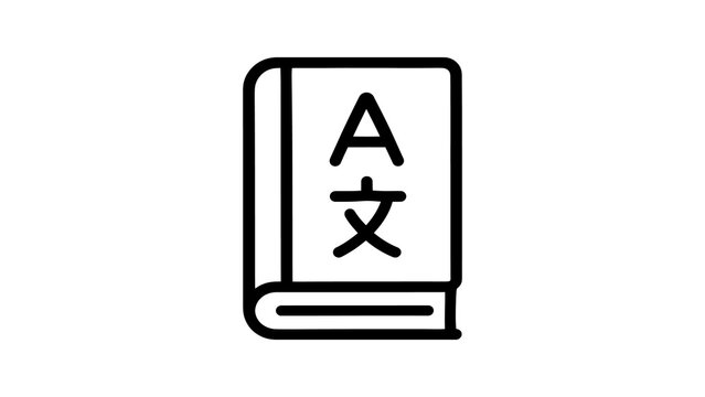Language dictionary icon featuring bold black lines for educational use.