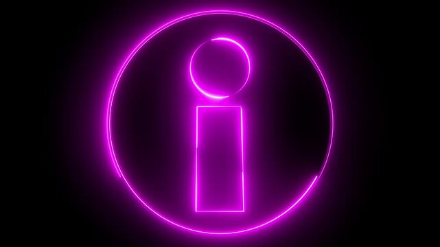 Glowing neon pink color information sign icon animation info help desk idea desk support desk sign symbol on black background	
