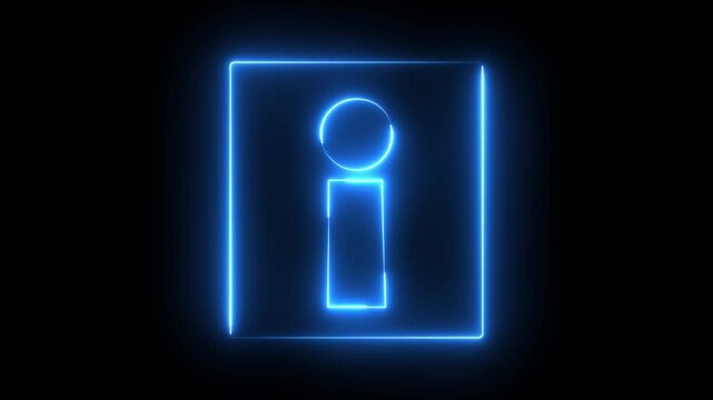 Glowing neon blue color information sign icon animation info help desk idea desk support desk sign symbol on black background	
