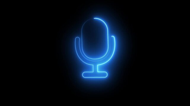 Voice recording podcast mic microphone button icon neon line microphone on a transparent background