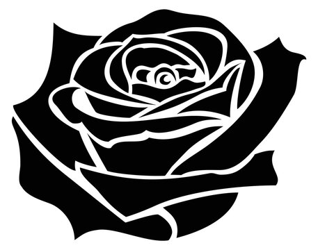 Rose black stencil. Flower tattoo. Ornament element