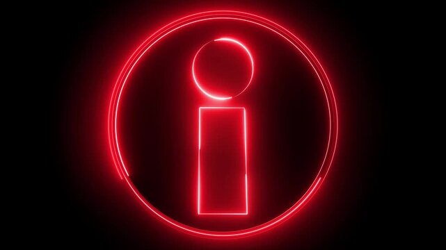 Glowing neon red color information sign icon animation info help desk idea desk support desk sign symbol on black background	