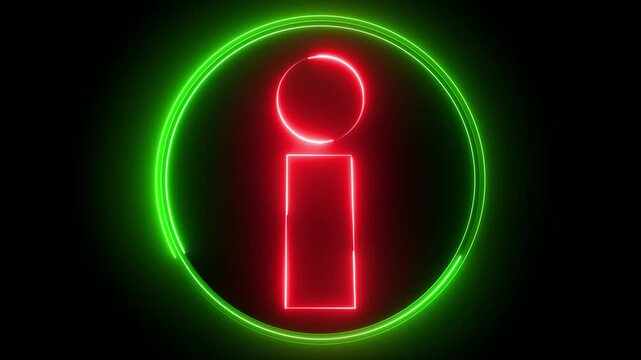 Glowing neon red and green color information sign icon animation info help desk idea desk support desk sign symbol on black background	