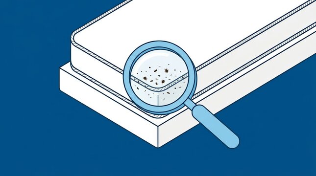 Concept of early detection for bed pests using a magnifying glass for home hygiene.