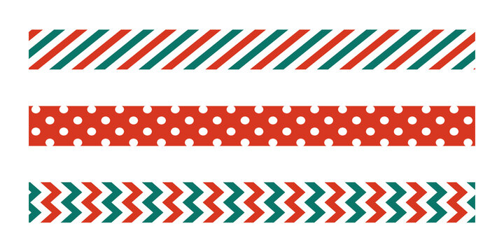 Red and green christmas washi tape set isolated on a transparent background