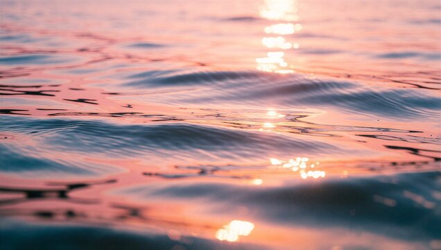 Close-up of rippling sea water reflecting a pink sunset