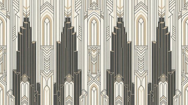 Geometric Architectural Background Pattern, Art Deco Style Design, Vintage Illustration, Seamless Repeating Texture.