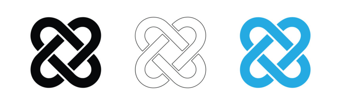 Abstract double heart knot icon set, interlocked infinity loop vector illustration for love, unity, logo design, relationship, and modern branding concept