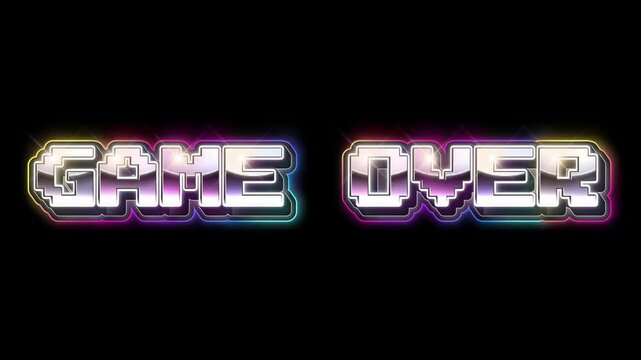 Retro Game Over Screen with Chrome Text and Neon Glow on Black Background