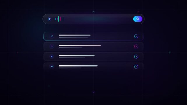 Futuristic digital search interface glowing neon ui elements technology