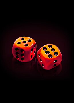 Red and Yellow Dice &ndash; Glossy 3D Gaming Dice on Black Background