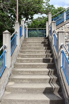 A close view of the concrete staircase.