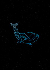 Low Poly Dinosaur Line Art – Blue Geometric Long Neck Dinosaur on Black Background © Beiqiu