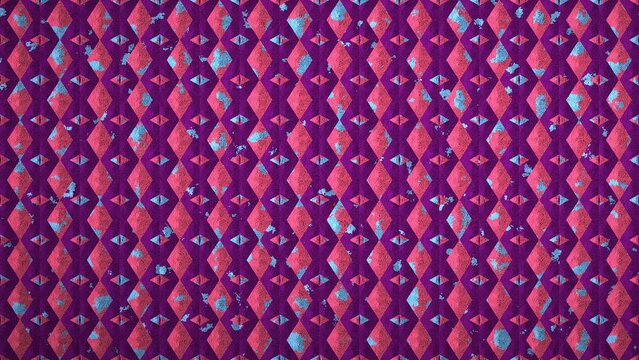 High-resolution 8K abstract procedural image generated with JavaScript. This unique digital background features repeating geometric patterns, including grids, diamonds, and striped bands, overlaid wit