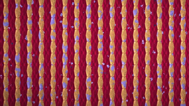 High-resolution 8K abstract procedural image generated with JavaScript. This unique digital background features repeating geometric patterns, including grids, diamonds, and striped bands, overlaid wit