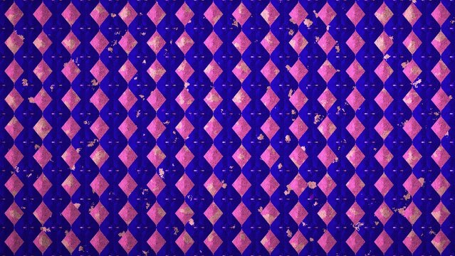 High-resolution 8K abstract procedural image generated with JavaScript. This unique digital background features repeating geometric patterns, including grids, diamonds, and striped bands, overlaid wit