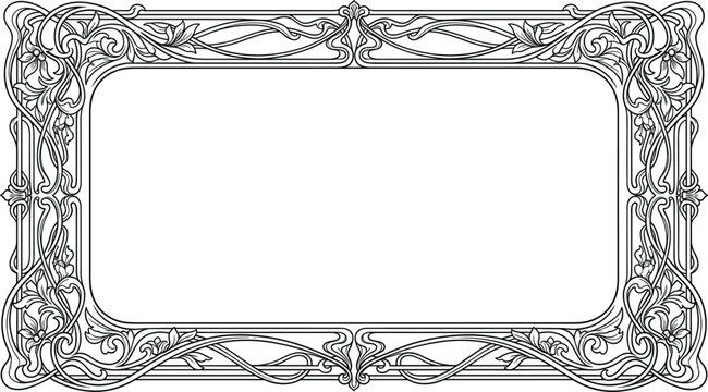Vintage ornate rectangular border ornate frame art nouveau floral decorative swirl pattern vector illustration element