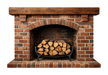 Obraz premium PNG Cozy brick fireplace with stacked firewood.