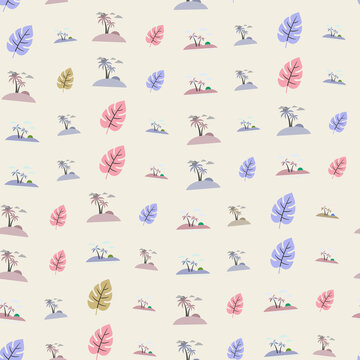 Tropical Islands and Palm Trees Seamless Pattern