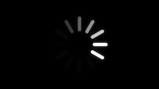Loading circle animation spinning on black background 4K video
