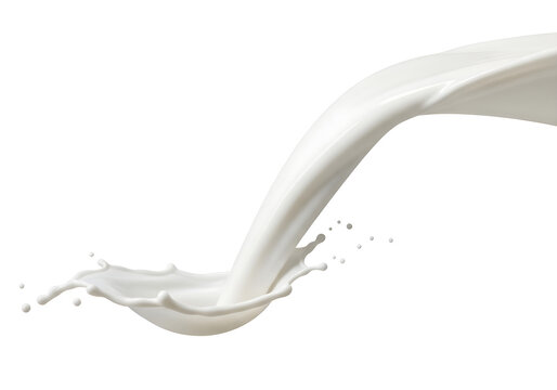 Milk pouring from a glass with splashes isolated on white background