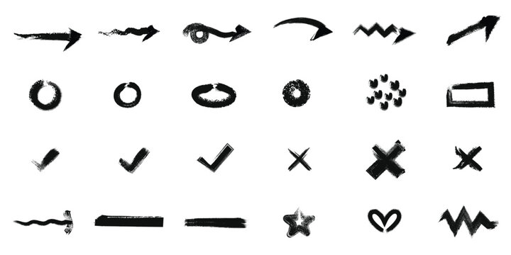 Collection of hand drawn doodle icons and symbols in black ink