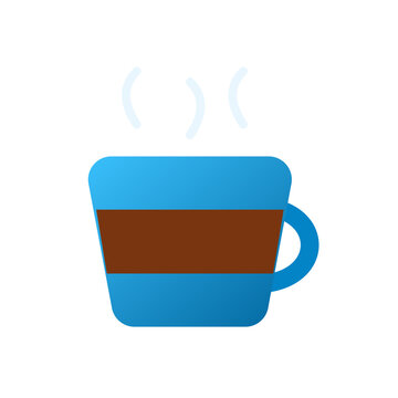 Blue coffee cup with steam on transparent background vector.