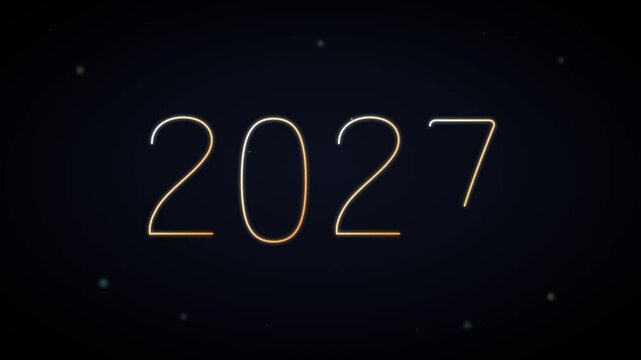 Glowing golden light path 2027 text writing animation on dark background