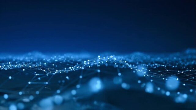 Digital Network Landscape: An abstract, futuristic representation of a vast digital network, with glowing nodes and intricate connections shimmering in a deep blue expanse.