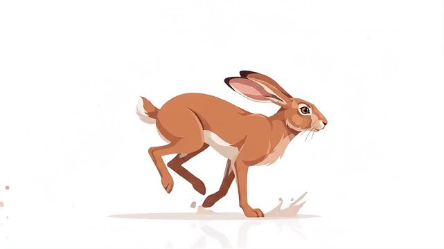 Running hare vector illustration, brown wild rabbit jumping on white background, fast animal concept