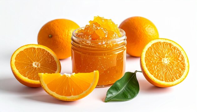 sweet bright orange marmalade fruit jam in small glass jar
