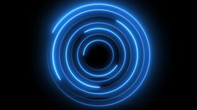 Glowing neon blue color circle frame background with loading bar icon animation eclipse rotation circular processing icon light effect seamless footage on black background	