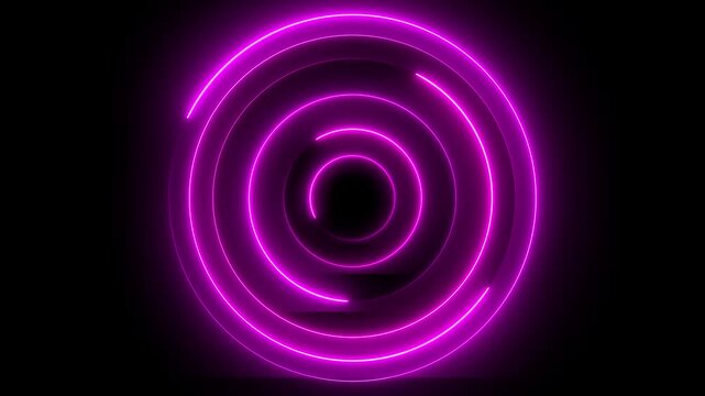 Glowing neon pink color circle frame background with loading bar icon animation eclipse rotation circular processing icon light effect seamless footage on black background	