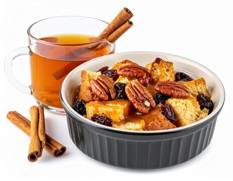 healthy breakfast oatmeal porridge bowl topped with pecans and cinnamon