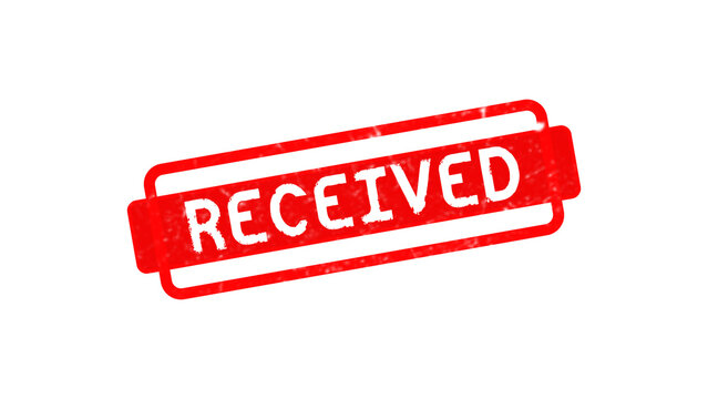 A bold red rectangular rubber stamp featuring the word received written in white capital letters on a plain solid black background surface isolated on a transparent background