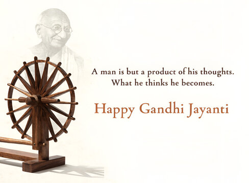 Traditional spinning wheel charkha on white background for gandhi jayanti with mahatma gandhi indian heritage handicraft
