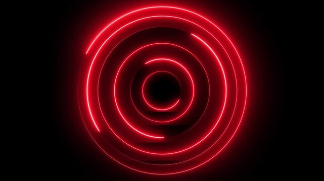 Glowing neon red color circle frame background with loading bar icon animation eclipse rotation circular processing icon light effect seamless footage on black background	