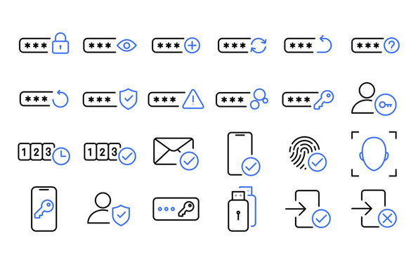 Password & Authentication Editable Stroke Icon Set