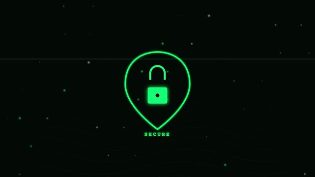 Digital security lock icon animation on dark background 4K