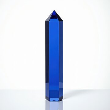 Vertical synthetic sapphire crystal rod for electronics and optics applications on white background
