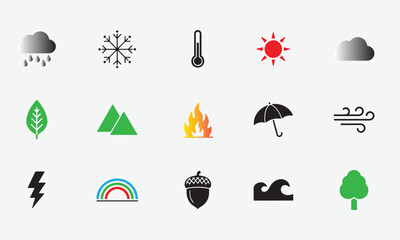 Obraz premium Weather forecast and nature environment symbols with colorful graphical elements forecast collection snowflake temperature thermometer mountain umbrella lightning environment