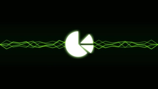 Animated pie chart data graph glowing neon green on black background