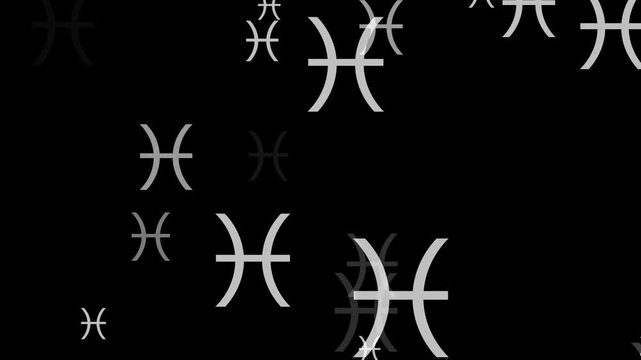 Animated Pisces zodiac symbol for astrology; ideal for horoscope designs, zodiac themes, spiritually-inspired branding, Pisces-related promotions, dark backgrounds, 4K video.