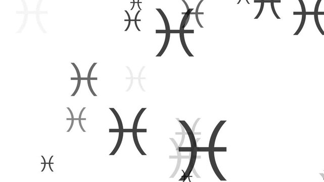 Animated collection of the Pisces zodiac symbol zooming in, Pisces astrological symbol, black and white concept, 4K video.