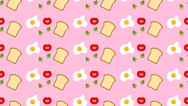 Breakfast icon seamless pattern. Fresh breakfast food themed background. Cute seamless pattern of delicious morning breakfast menu 