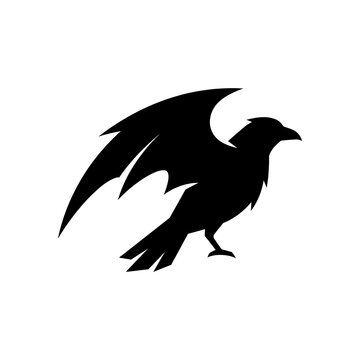 Black Raven Crow Bird Silhouette Vector Icon Isolated on White Background for Gothic and Mystical Nature Design