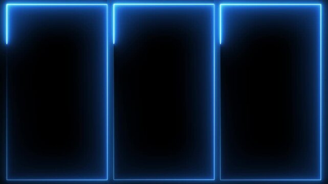 Glowing neon Square Rectangle picture frame icon animation glowing blue color party show seamless footage border frame display neon box line smooth effect on black background