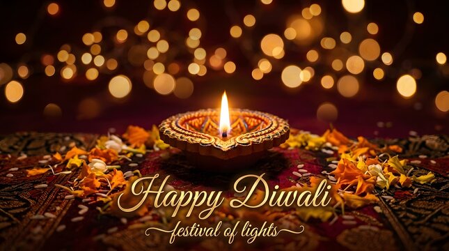 Happy diwali festival of lights with traditional diya lamp